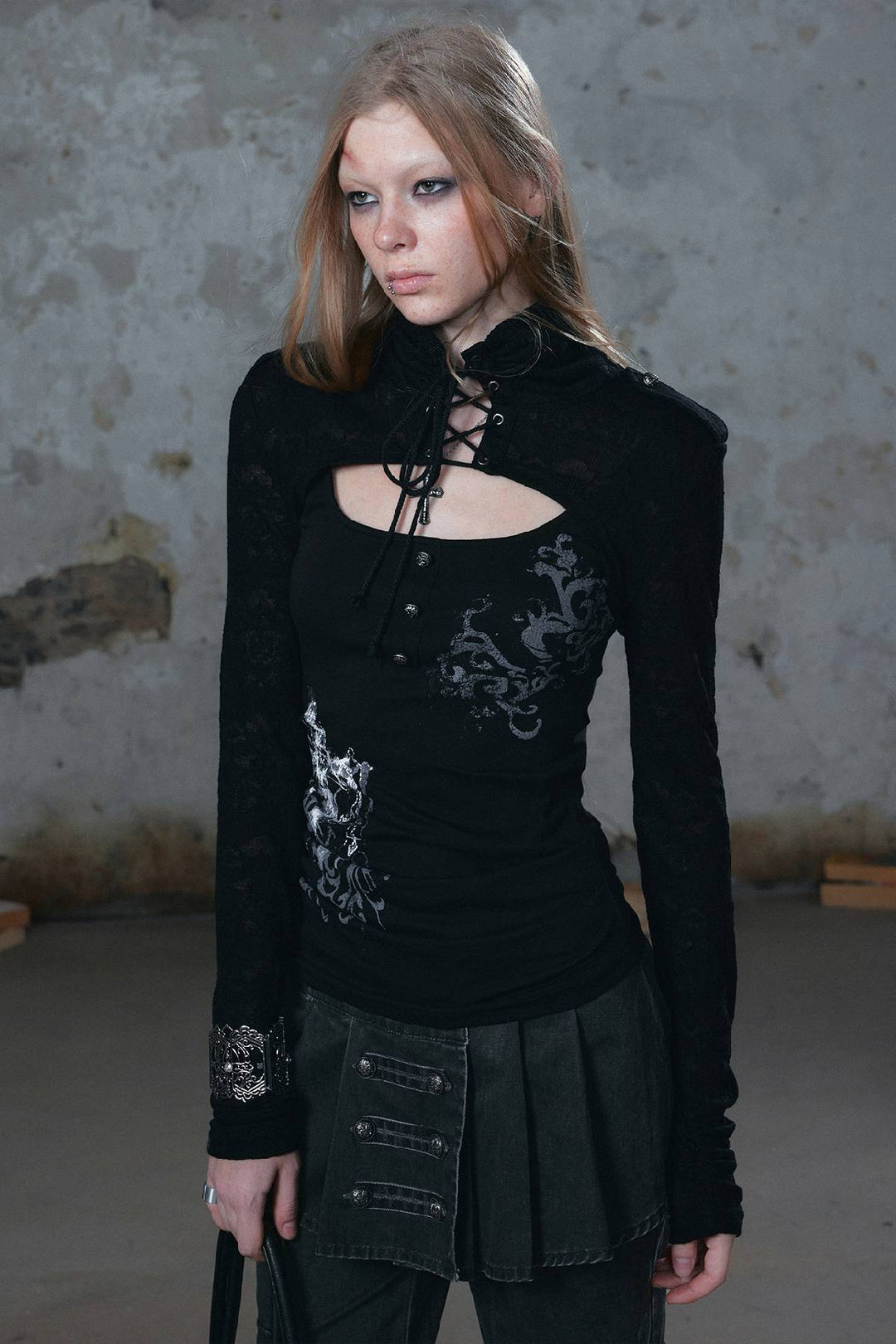 Lace Sleeve Cutout Top