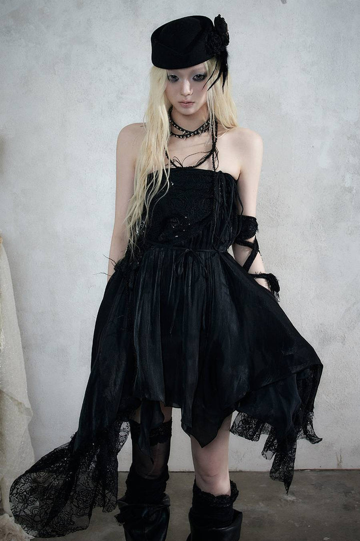 Asymmetric Lace Midi Skirt