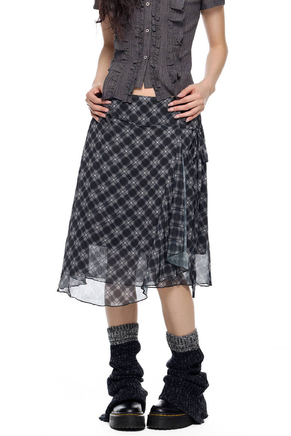Plaid Wrap Midi Skirt
