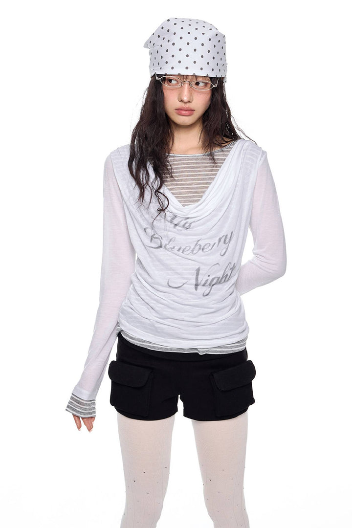 Draped Print Long Sleeve Top