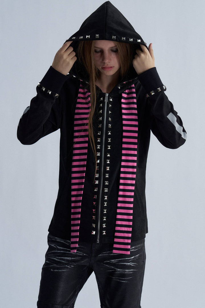 Studded Scarf Zip Hoodie
