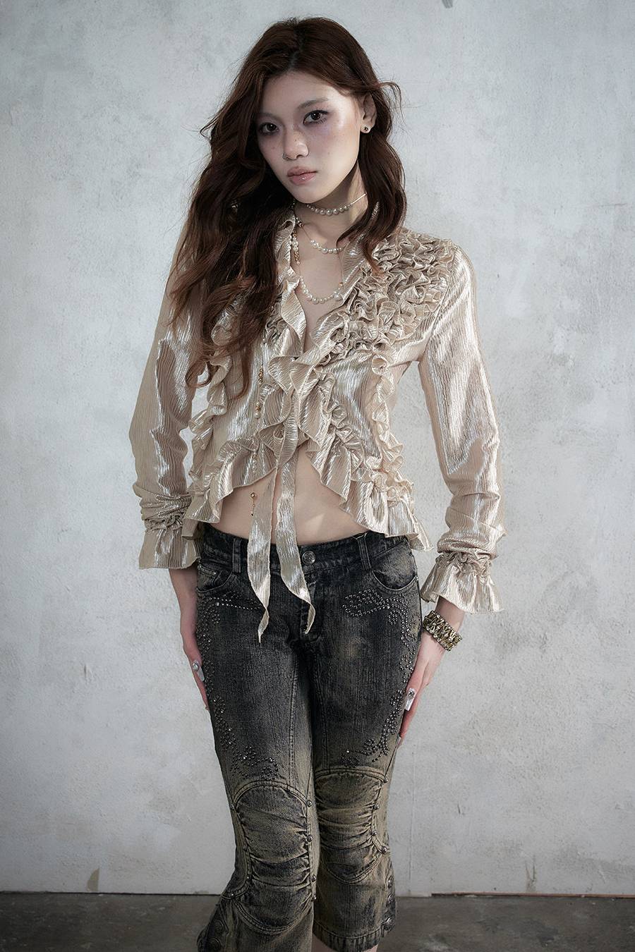 Satin Ruffle Blouse