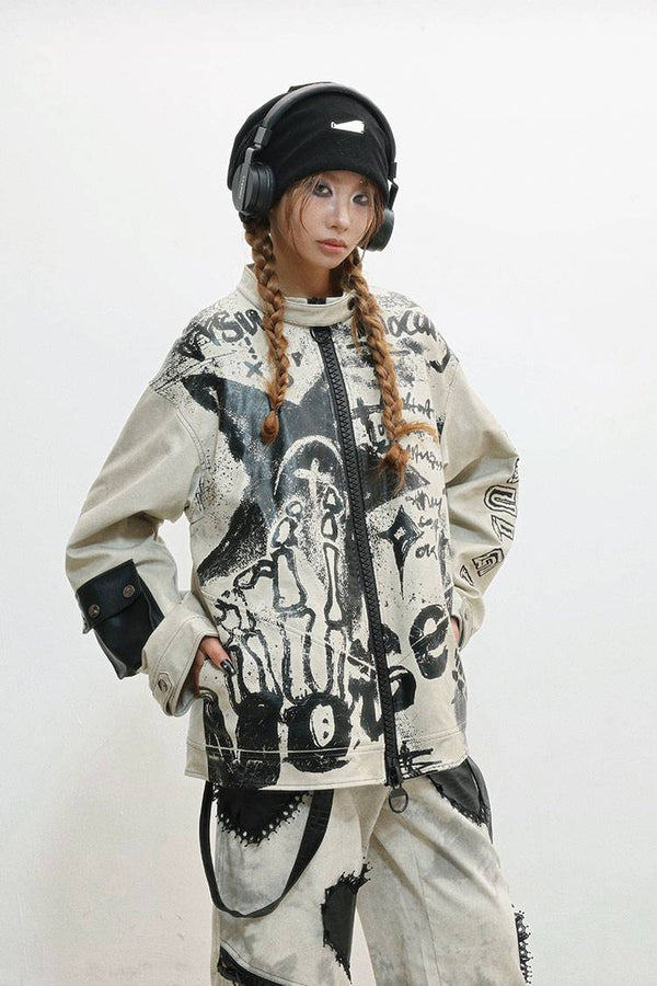 Distressed Graphic Zip Jacket