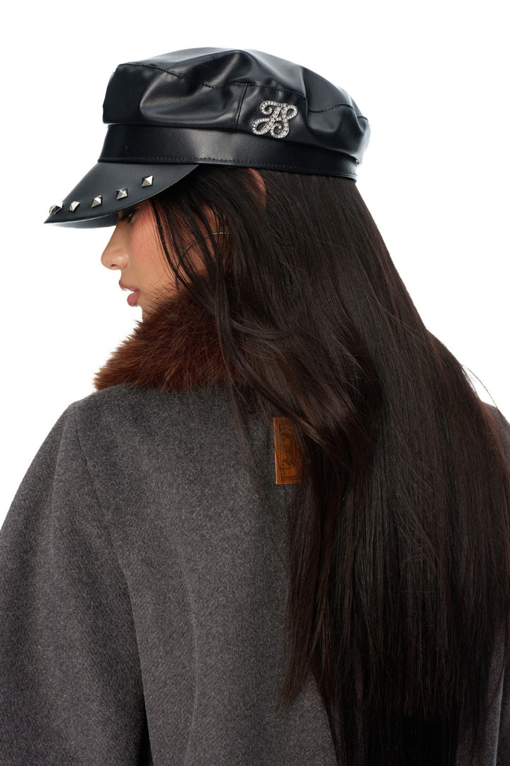 Studded Leather Newsboy Cap