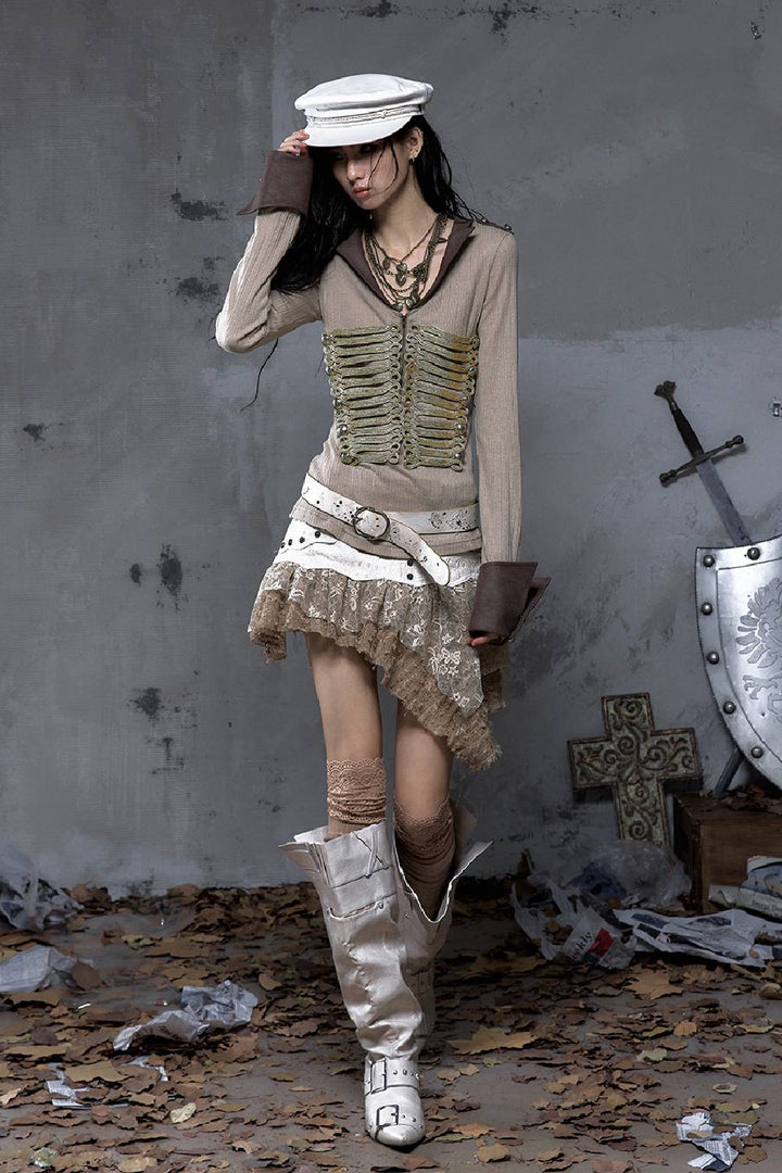 Ribbed Military Knit Top