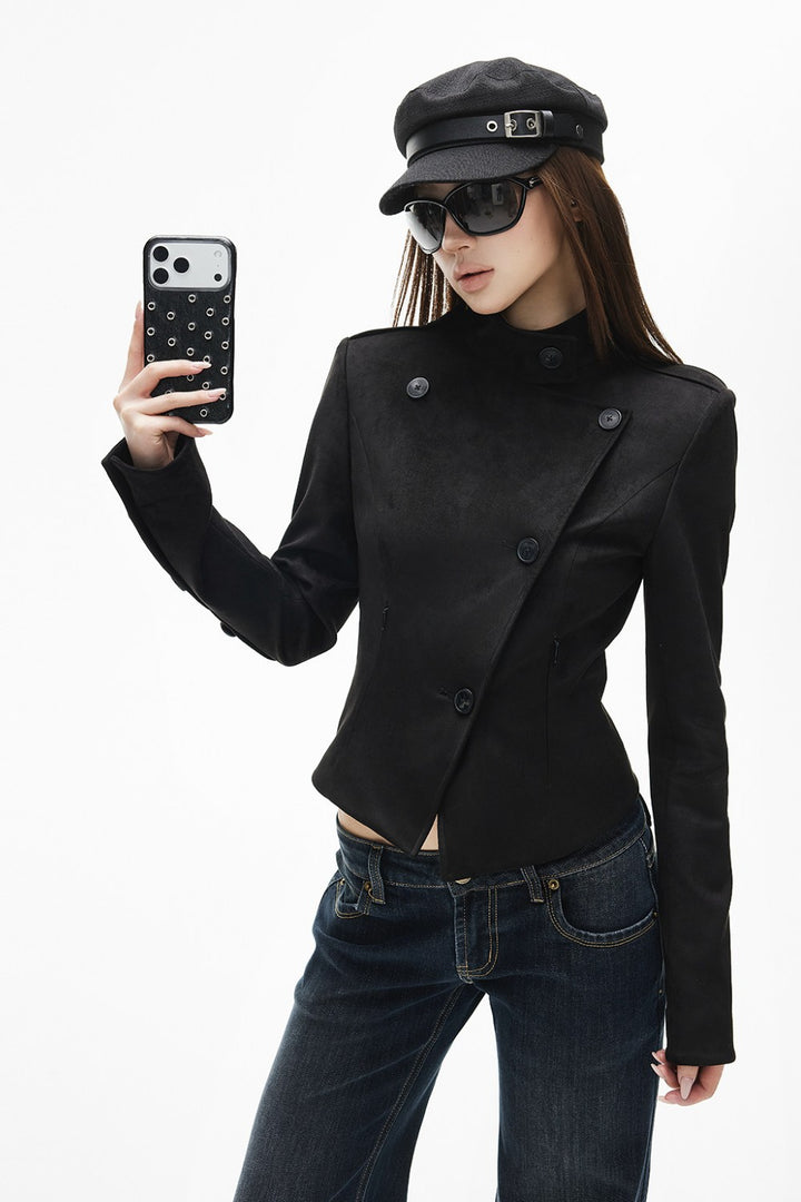 Slim Asymmetrical Suede Jacket