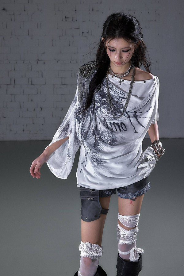 Draped Graphic Chiffon Top