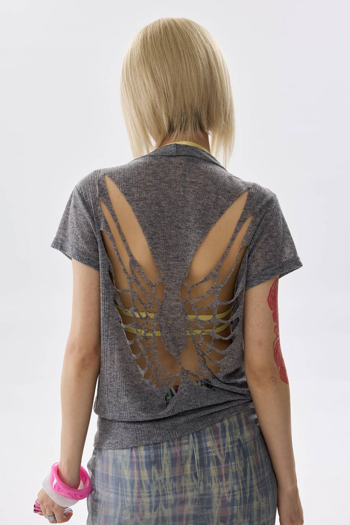 Cutout Wing Draped Top
