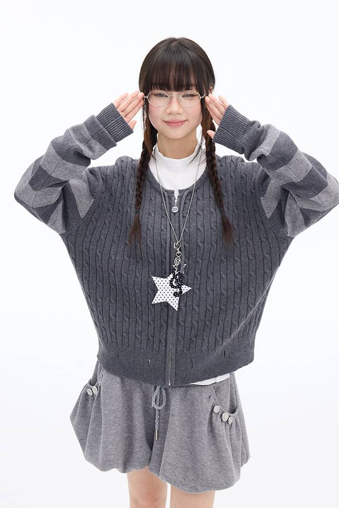 Layered Knit Zip Cardigan