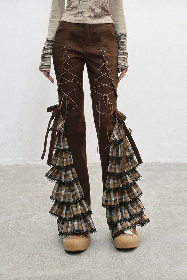 Plaid Ruffle Lace Pants
