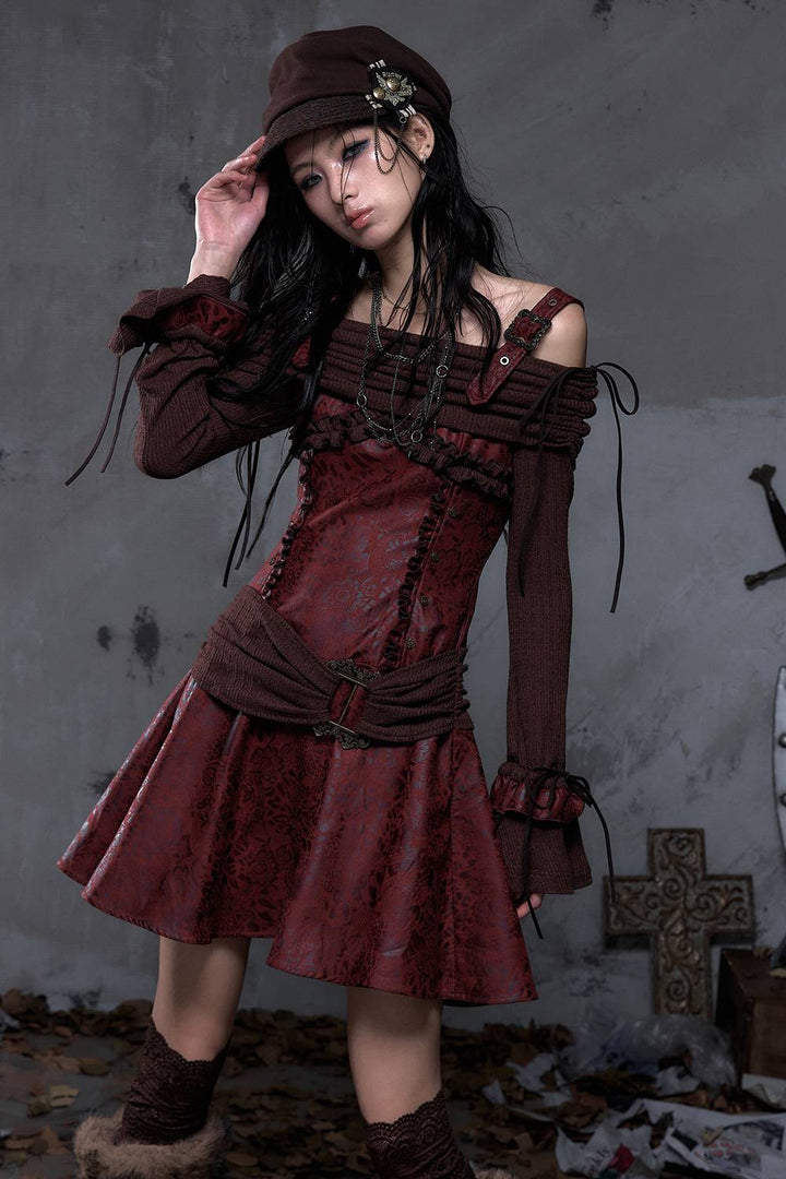 Ribbed Floral Mini Dress