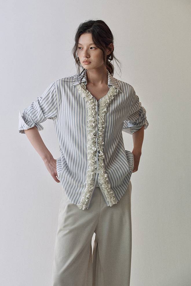 Frill Trim Stripe Blouse