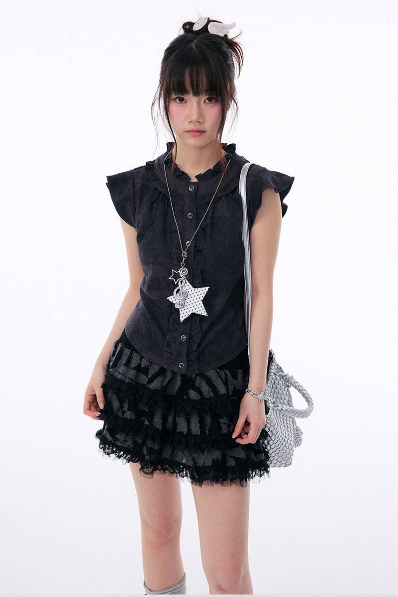 Ruffle Trim Button Blouse