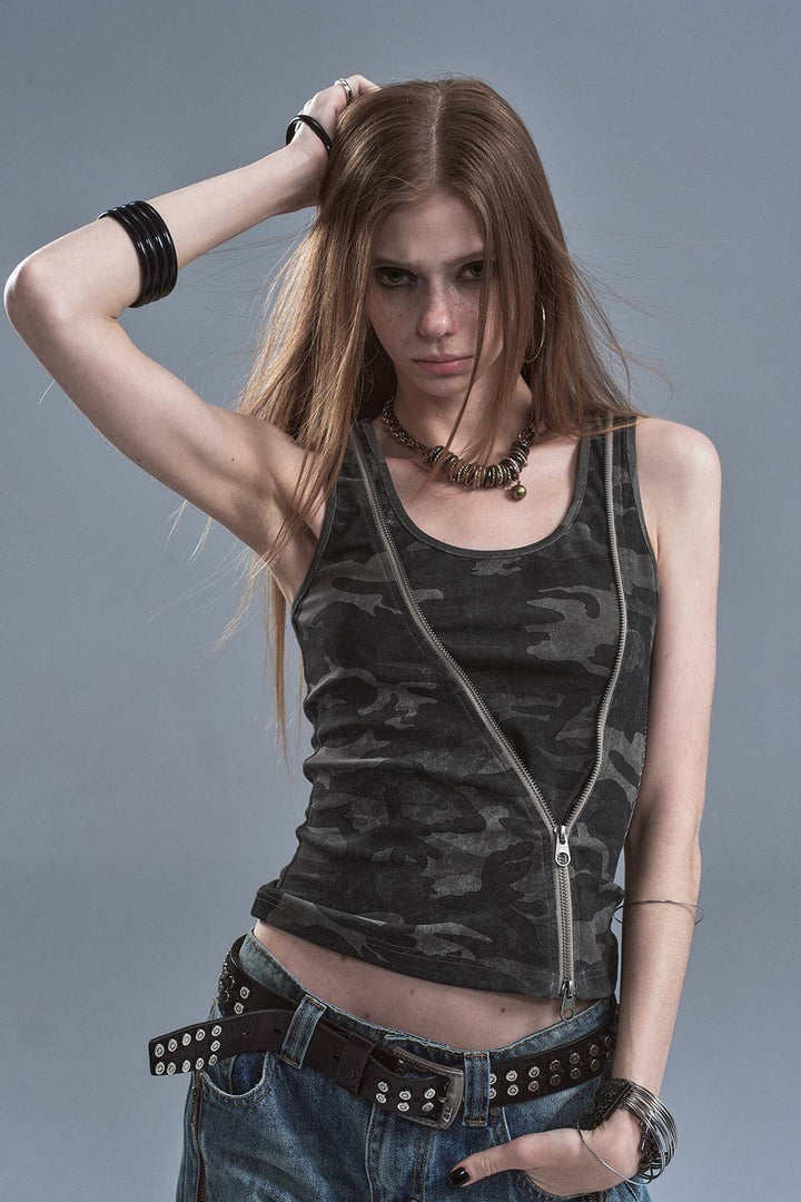 Asymmetric Zip Tank Top