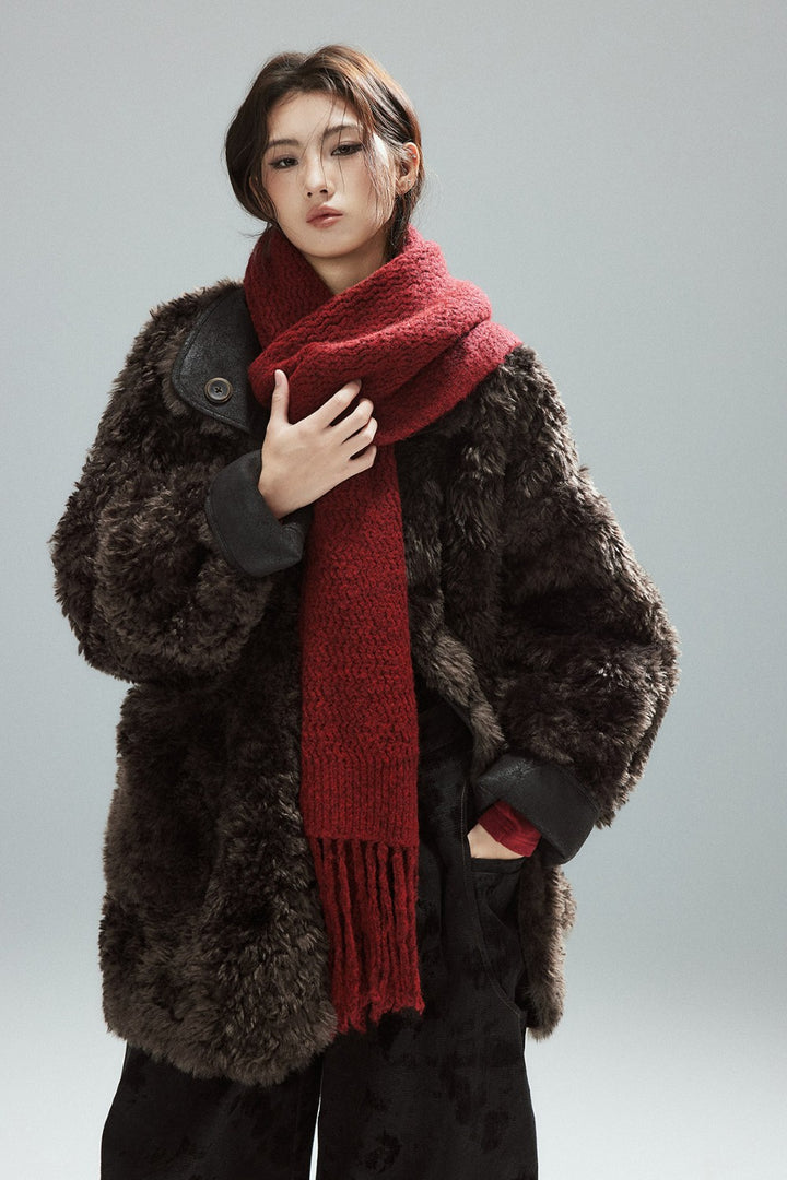 Red Fringe Knit Scarf