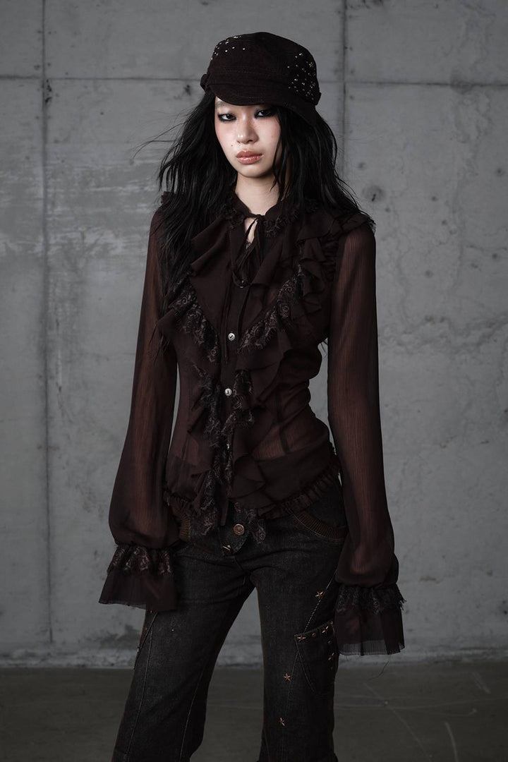 Vintage Ruffle Chiffon Blouse