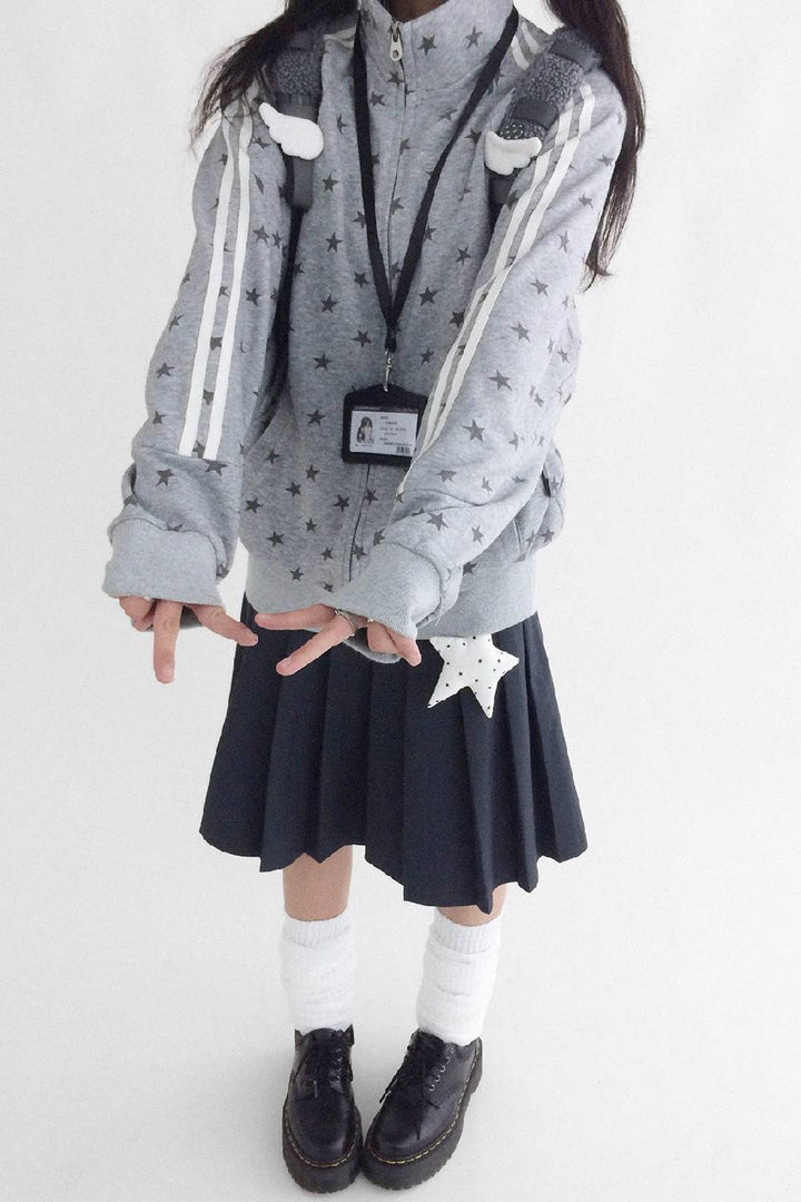 Star Print Cotton Zip