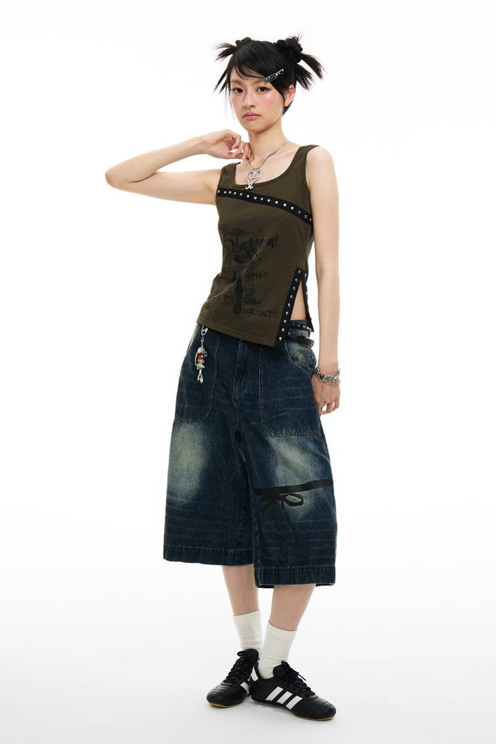 Ribbon Denim Culottes