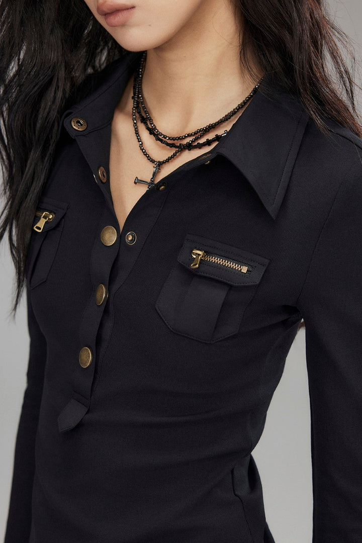 Nina Button Collar Top