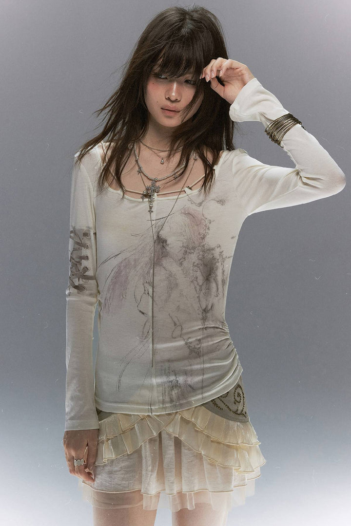 Lace Strap Graphic Top