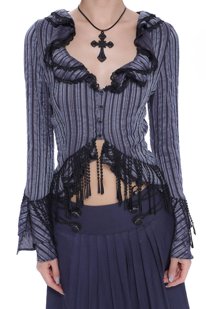 Striped Ruffle Fringe Top