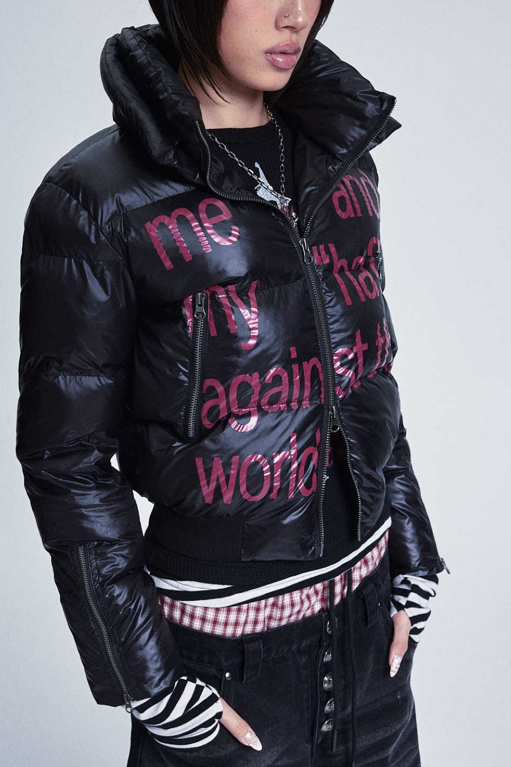"Against" Graphic Puffer Jacket