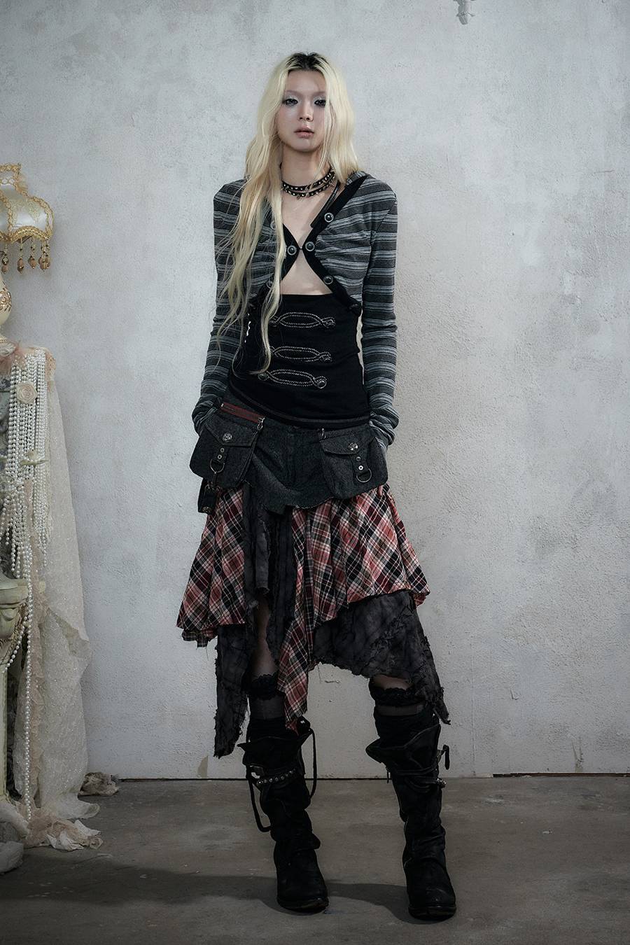 Plaid Utility Midi Skirt