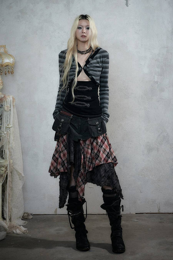 Plaid Utility Midi Skirt