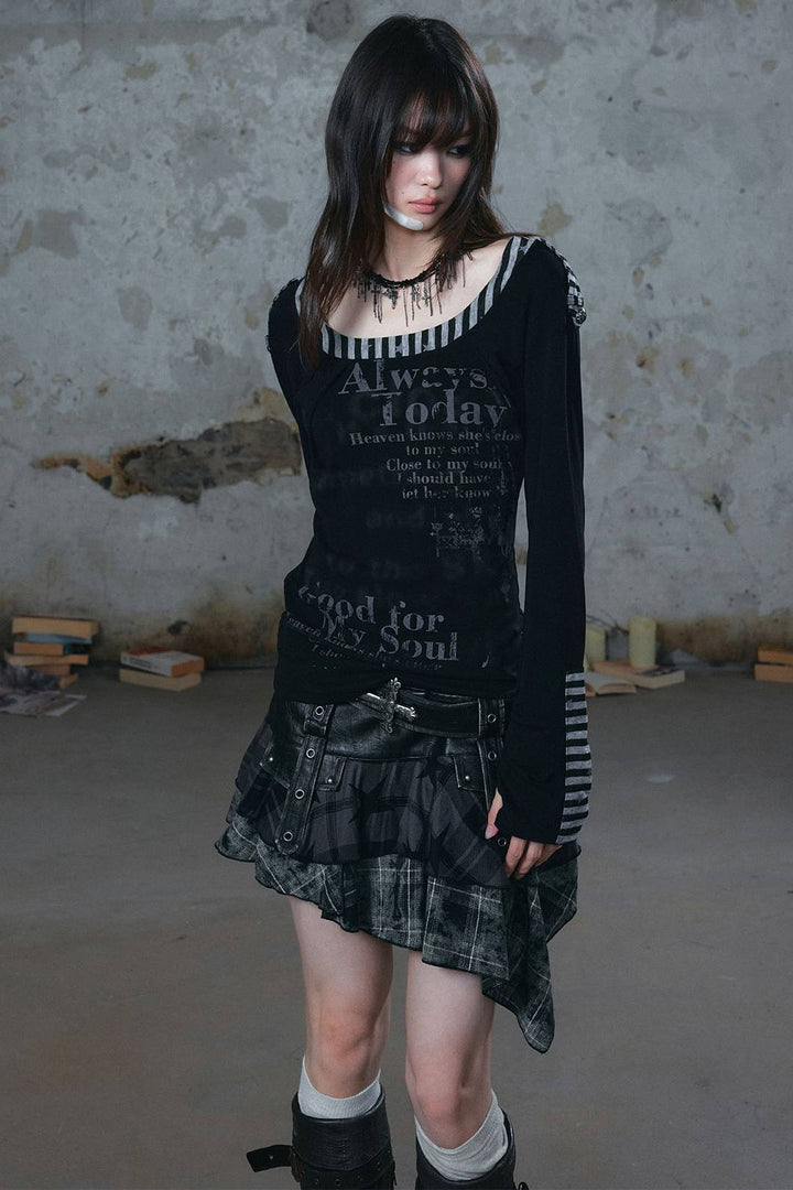 Plaid Asymmetric Mini Skirt