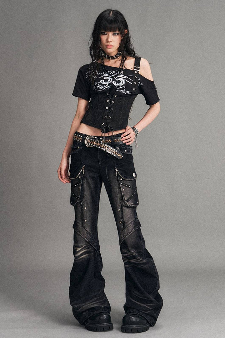 Asymmetric Graphic Corset Top