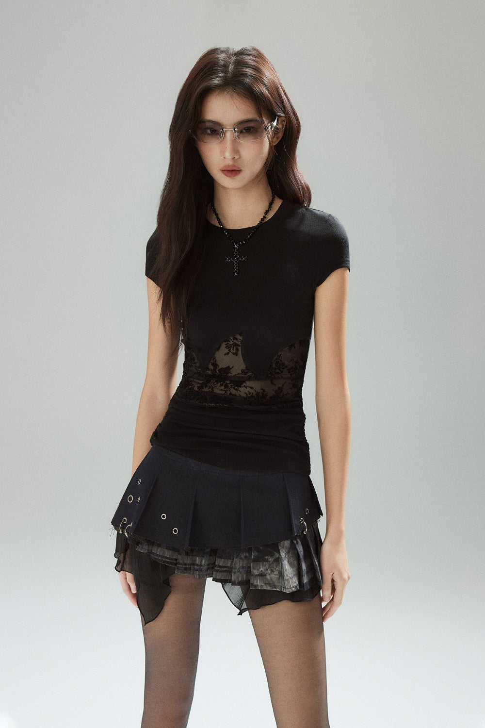 Gia Lace Panel Shortsleeve