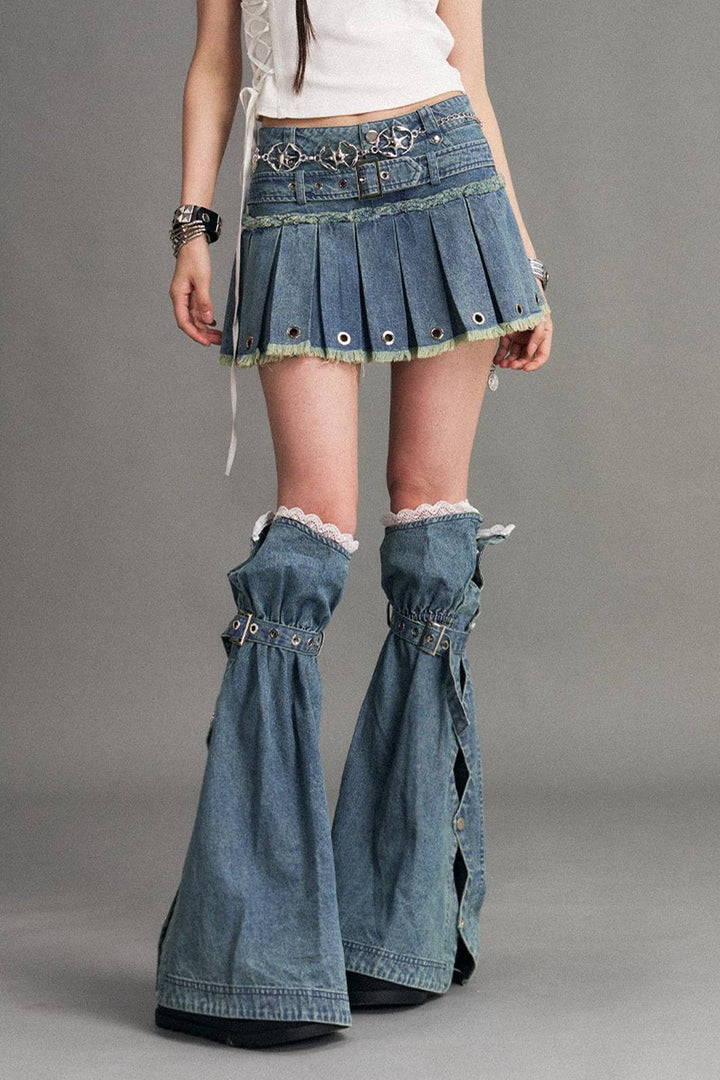 Pleated Denim Mini Skirt