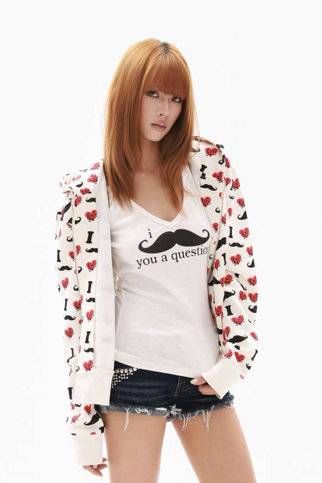Heart Print Zip Hoodie