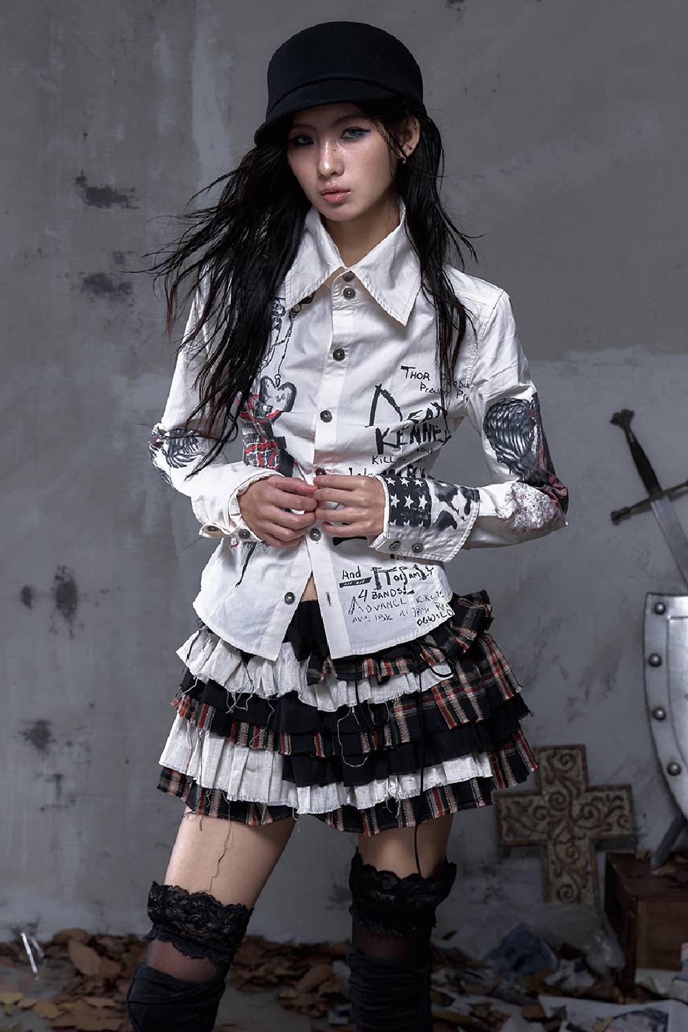 Torn Plaid Mini Skirt