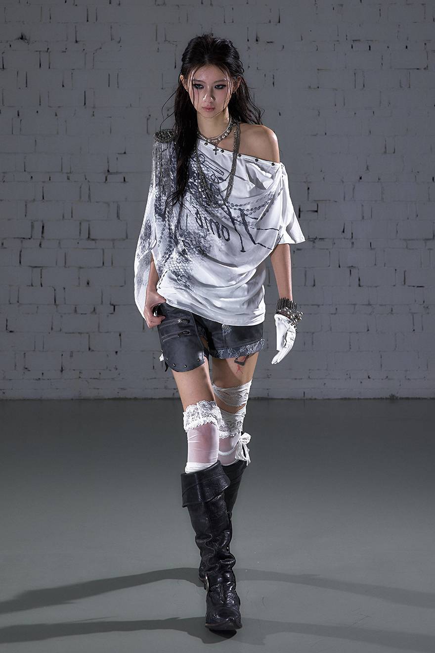Draped Graphic Chiffon Top