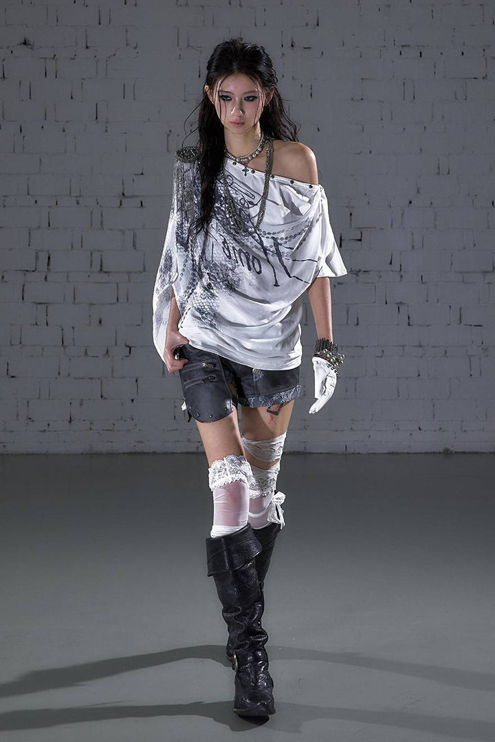 Draped Graphic Chiffon Top