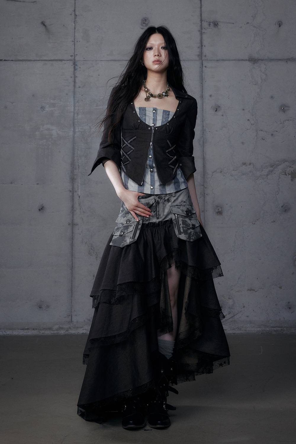 Asymmetrical Cargo Ruffle Skirt