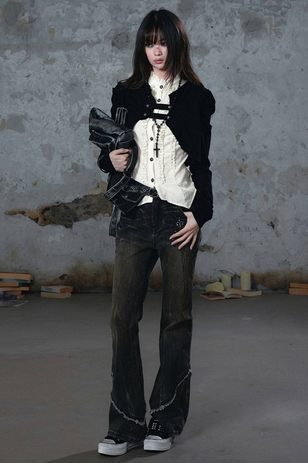 Rhinestone Flared Denim Jeans