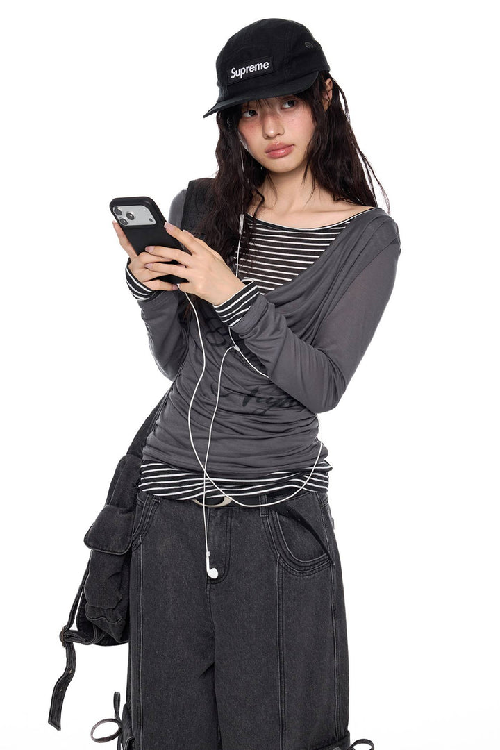 Draped Print Long Sleeve Top