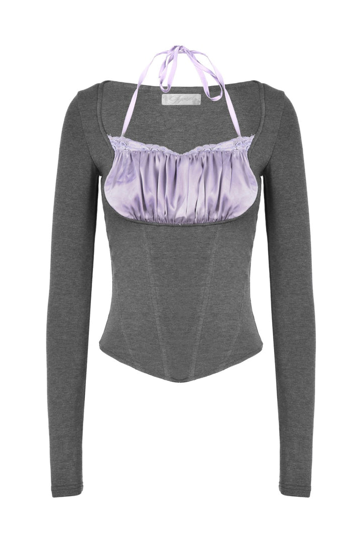 Lilac Satin Layered Long-Sleeve