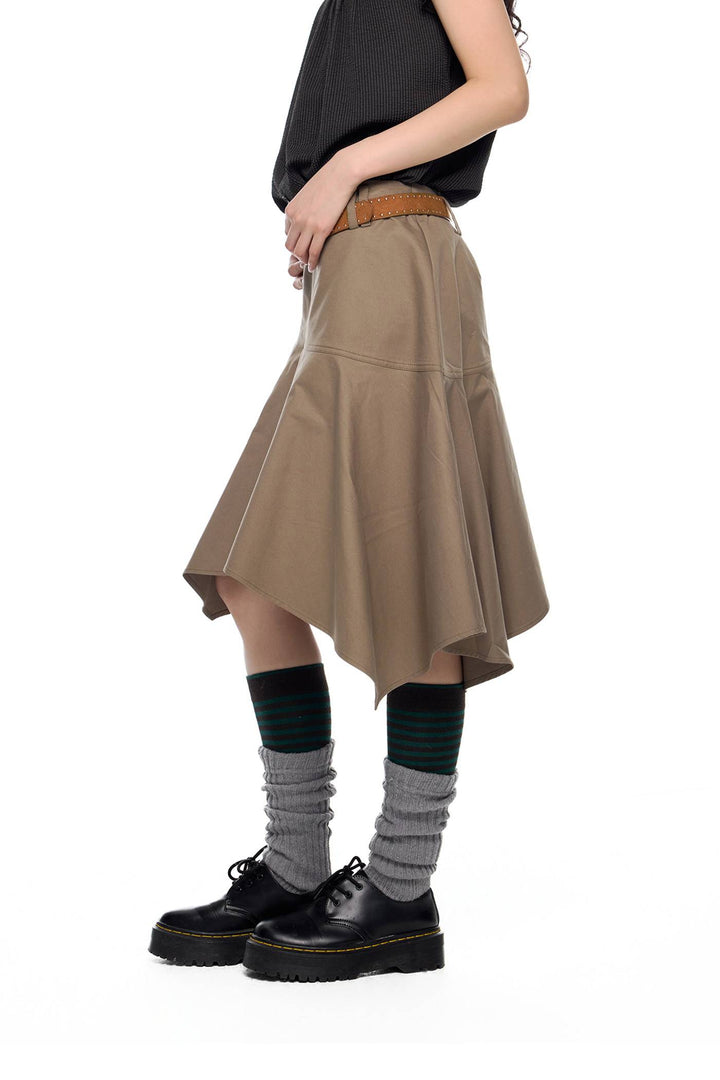 Asymmetric Flare Midi Skirt