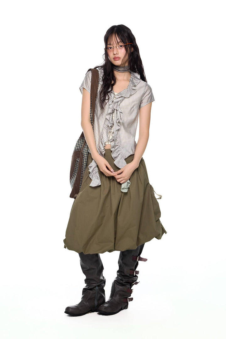 Fitted Ruffle Check Top