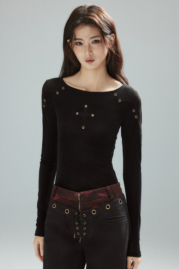 Eva Black Eyelet Top