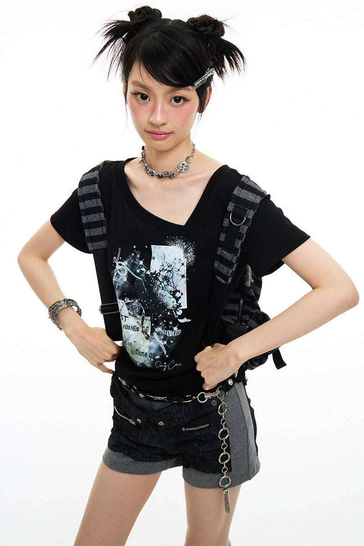Graphic Print V-Neck Tee