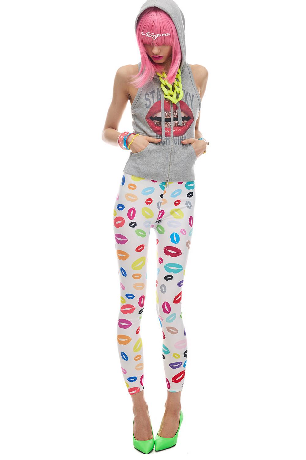 Printed Sleeveless Zip Hoodie