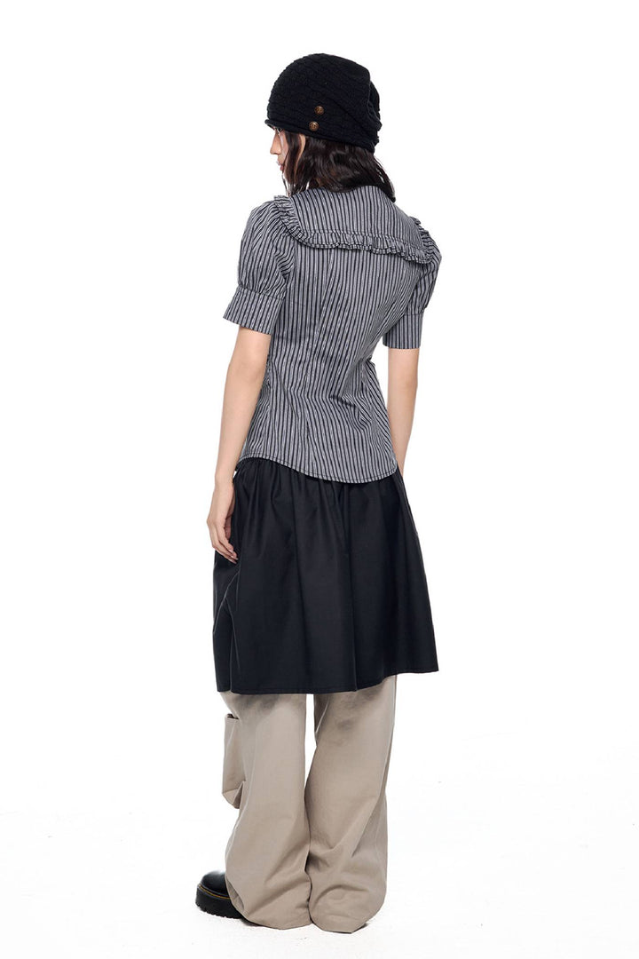 Striped Puff Collar Shirt