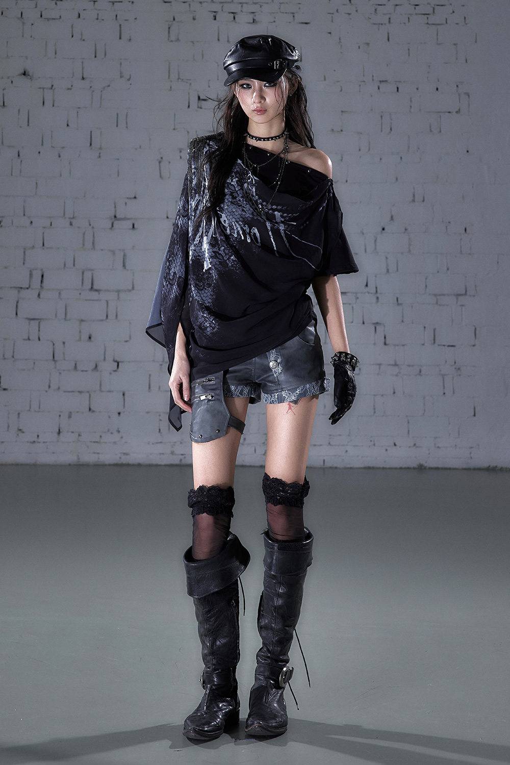 Draped Graphic Chiffon Top