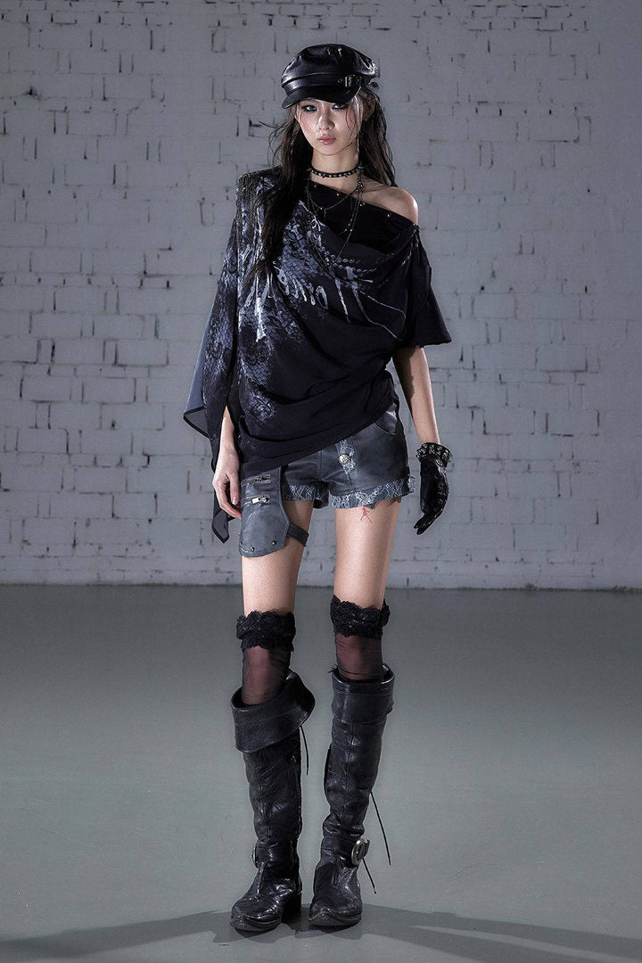 Draped Graphic Chiffon Top