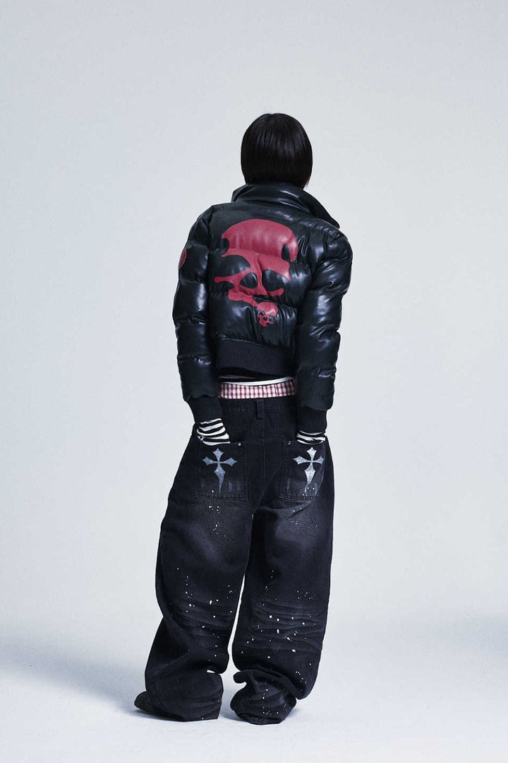 Crimson Skull Puffer Jacket