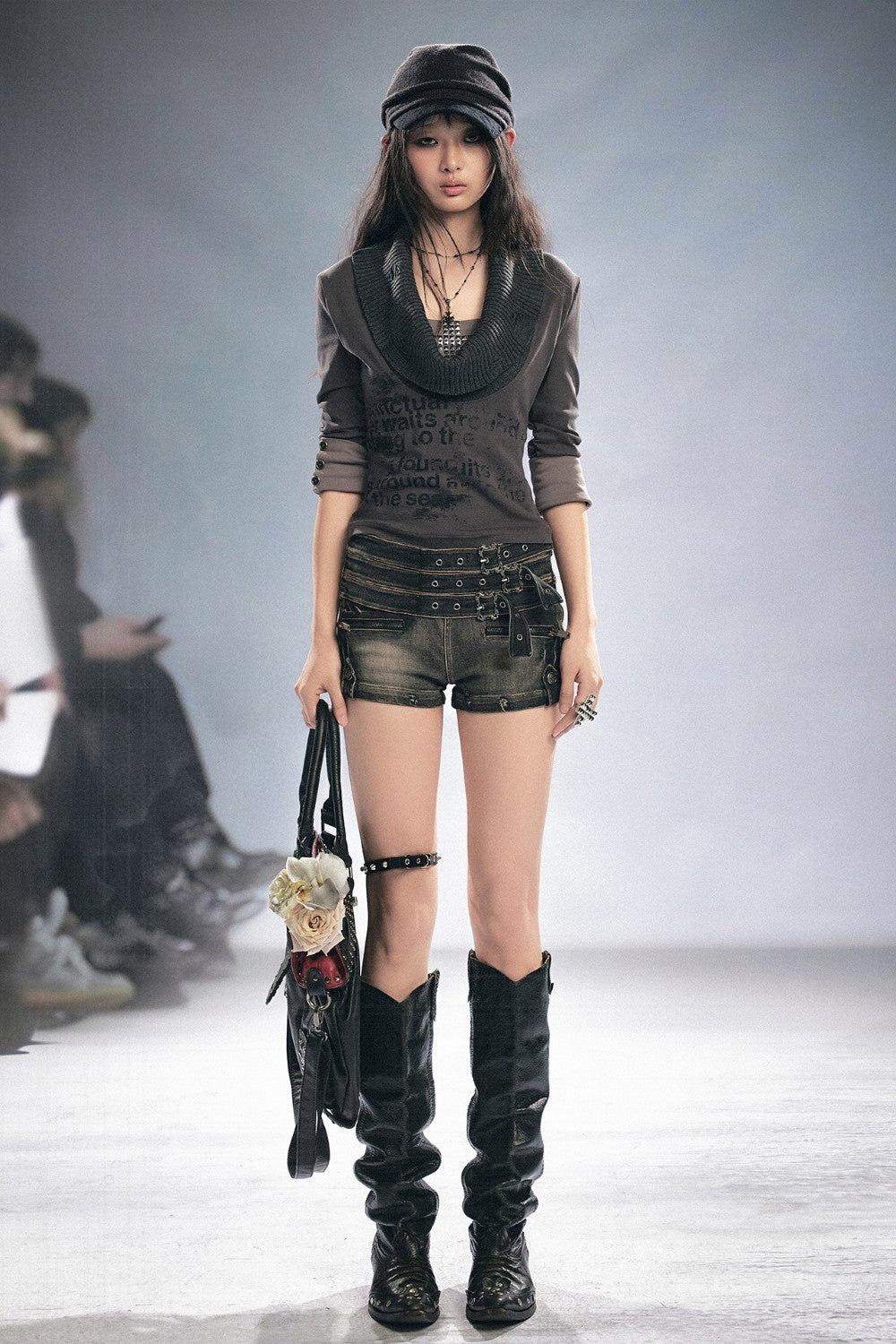 Layered Buckle Denim Shorts